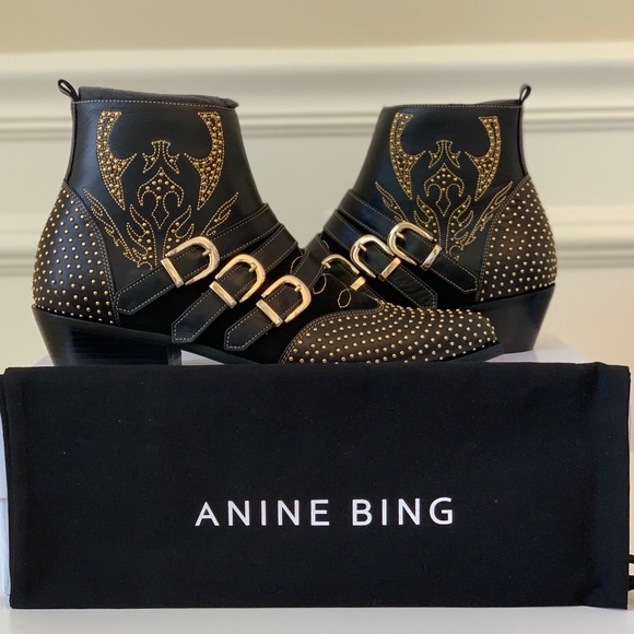Anine Bing Shoes - Anine Bing Penny Boots - Gold Studs - NEW IN BOX